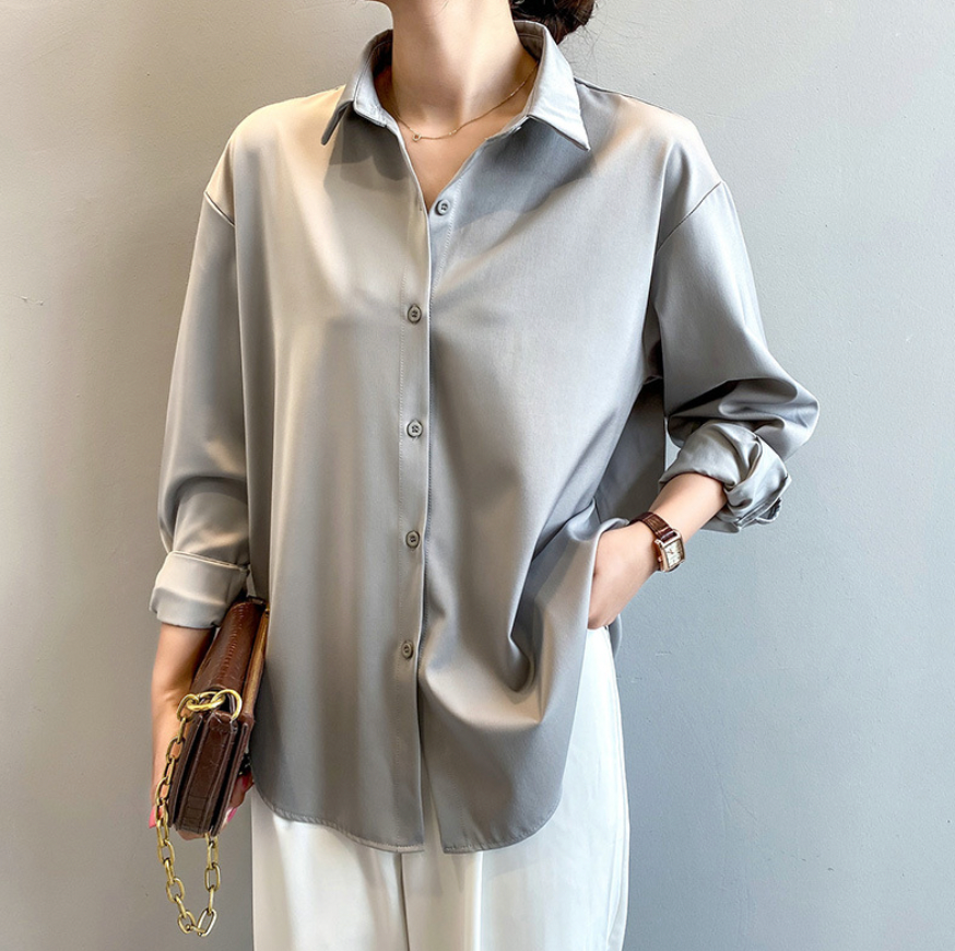 Levoire | Chemise En Soie Moderne Pour Femmes Avec Boutons Gris