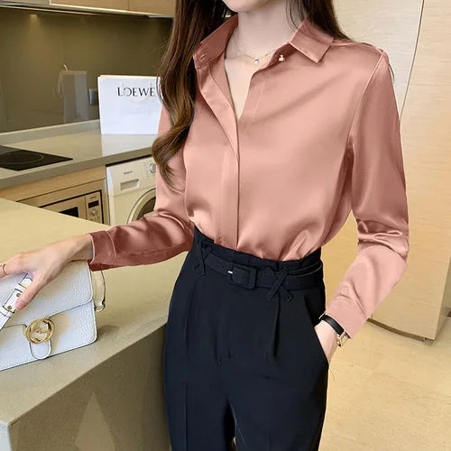 Levoire | Chemise Satin Élégant Stylé Rosa