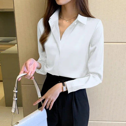 Levoire | Chemise Satin Élégant Stylé Blanc