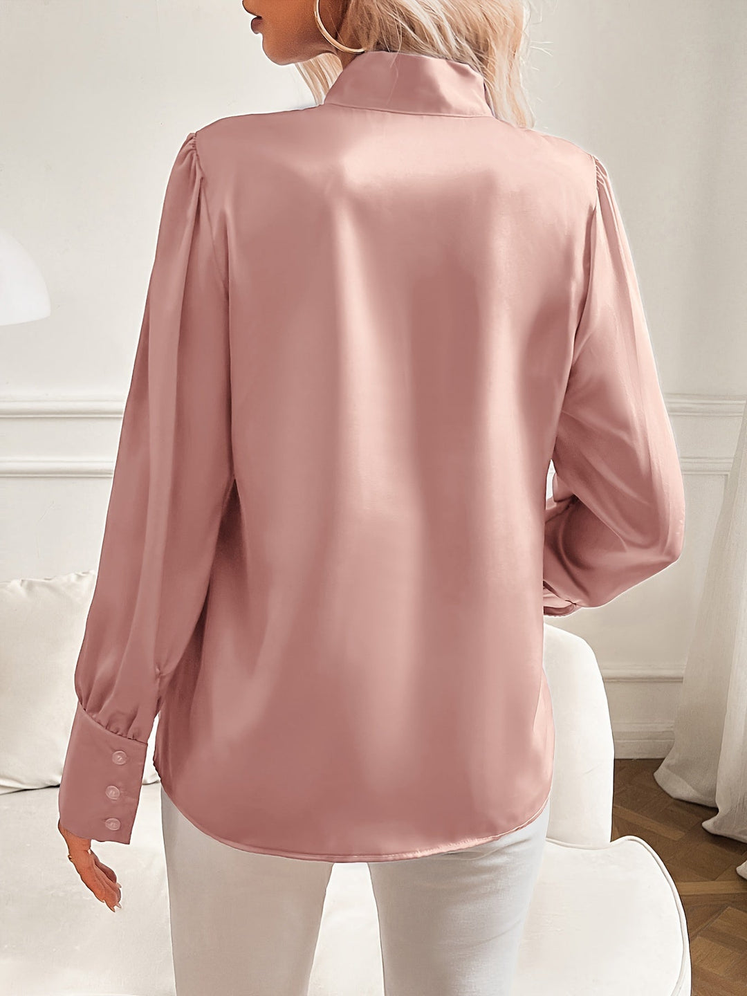 Levoire | Blouse À Manches Longues Manches Lanternes Blouse Avec Col Fendu Blouse Pour Femmes