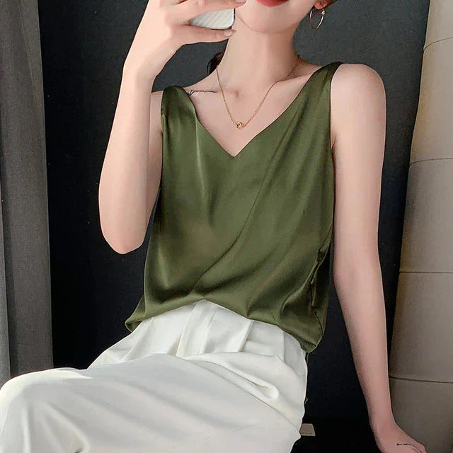 Levoire | Femme Blouse Sans Manches Avec Décolleté En V Vert olive