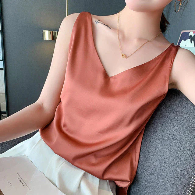 Levoire | Femme Blouse Sans Manches Avec Décolleté En V Orange