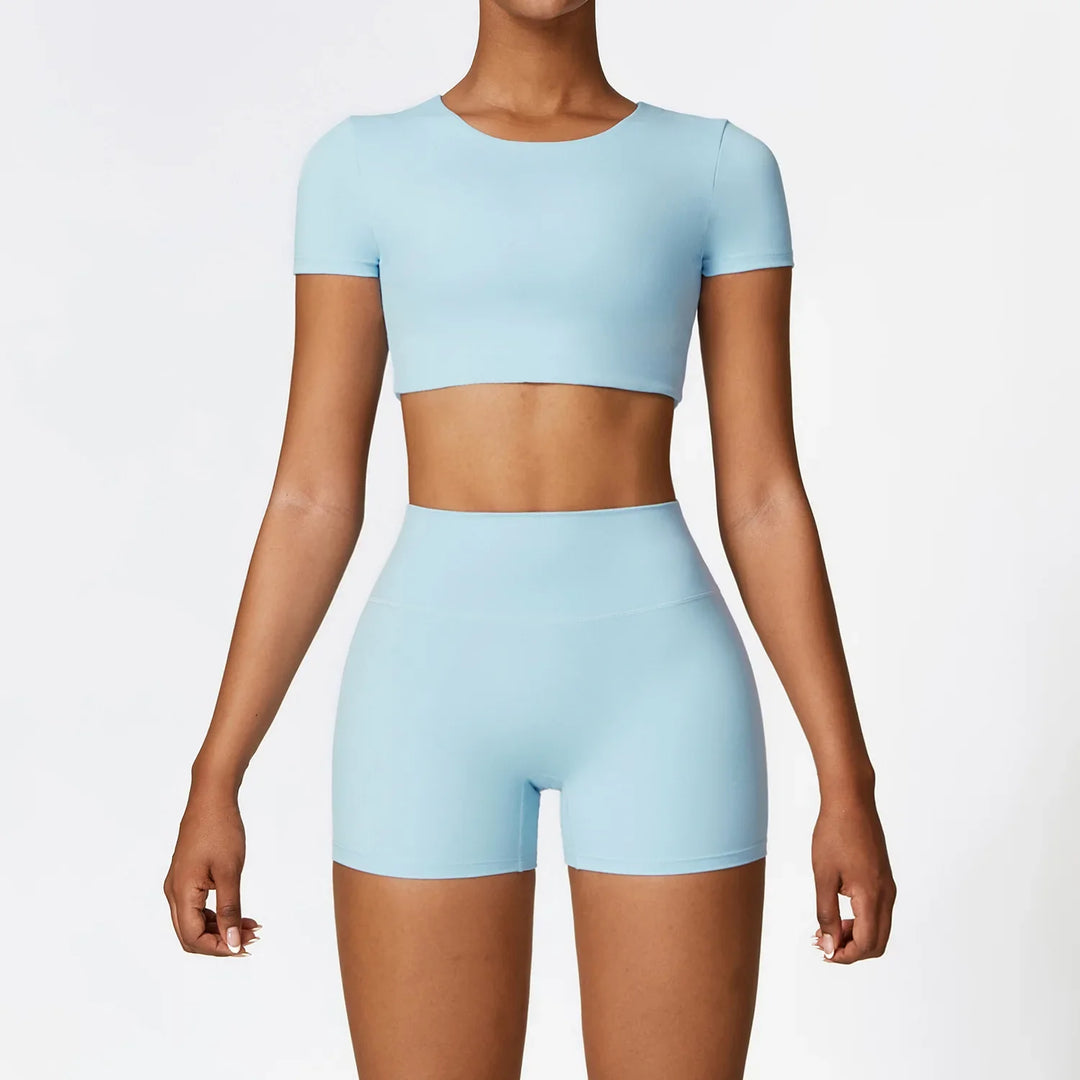 Levoire | Ensemble De Pyjama Comprenant Un Short, Des Leggings Courts Et Un Haut À Manches Courtes bleu céleste