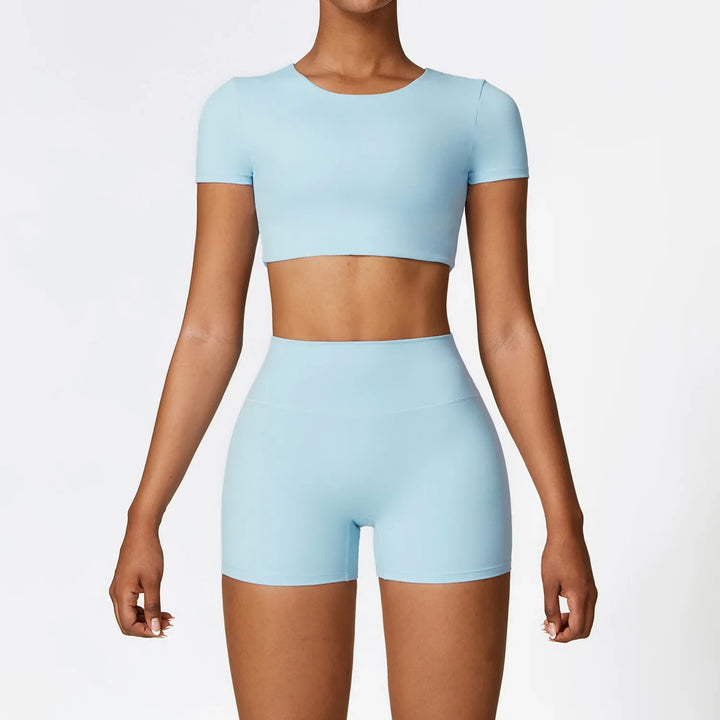 Levoire | Ensemble De Pyjama Comprenant Un Short, Des Leggings Courts Et Un Haut À Manches Courtes bleu céleste