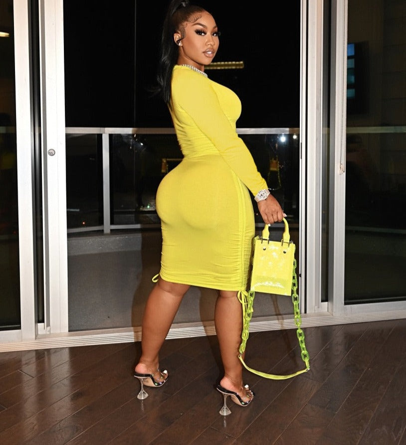 Levoire | Robe Midi Bodycon Extensible Froncée Rapide