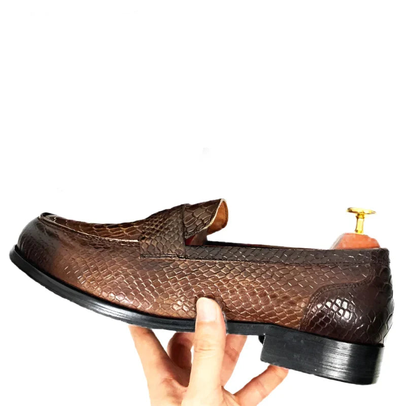 Levoire | Mocassins De Luxe En Cuir Noir Avec Imprimé En Peau De Serpent