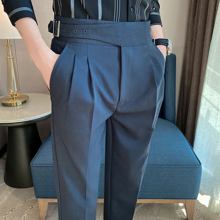 Levoire | Pantalons Décontractés Taille Haute Pour Hommes Avec Ceinture Bleu