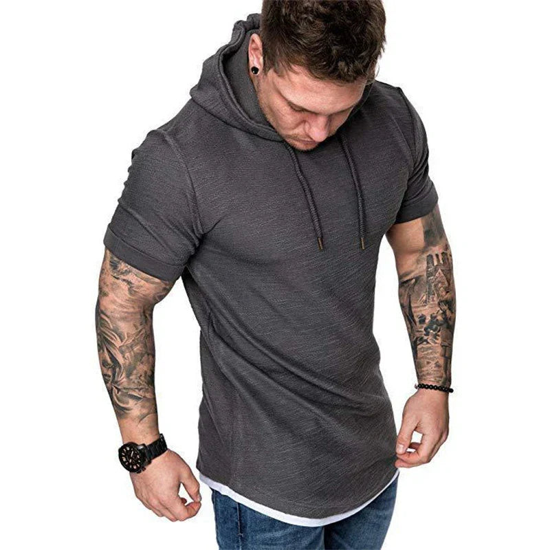 Levoire | Sweat à Capuche Homme Manches Courtes avec Cordon Gris foncé - Blanc Zoom