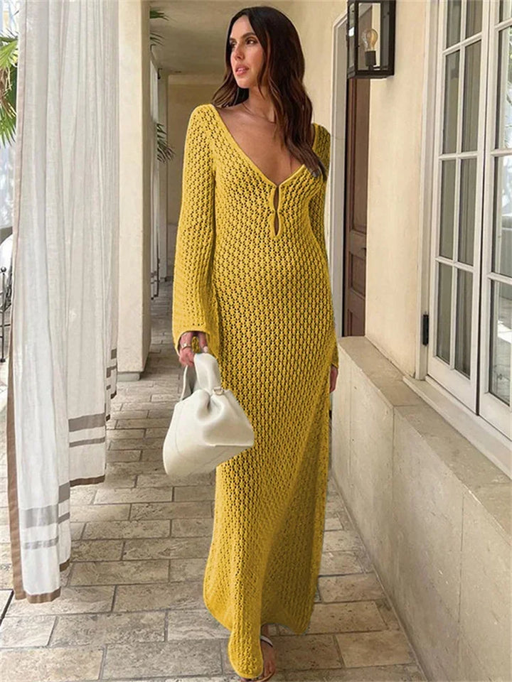 Levoire | Tossy Blanc Tricoté Maxi Robe Femme Jaune
