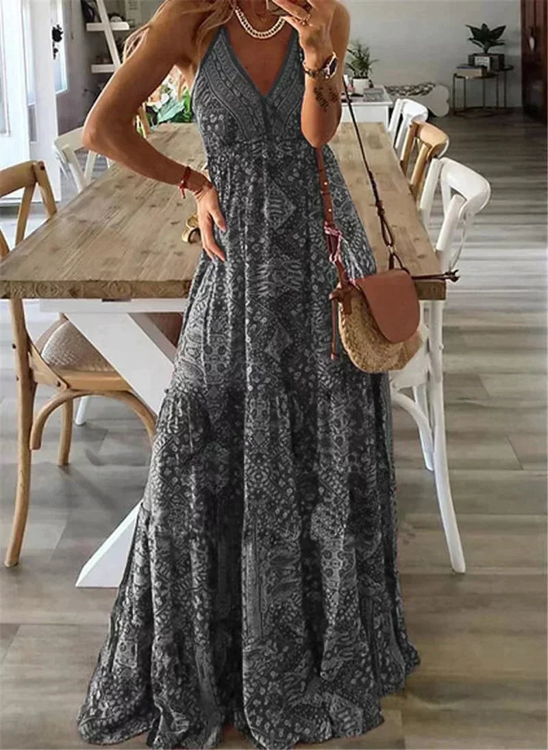 Levoire | Robe Maxi À Imprimé Boho Gris