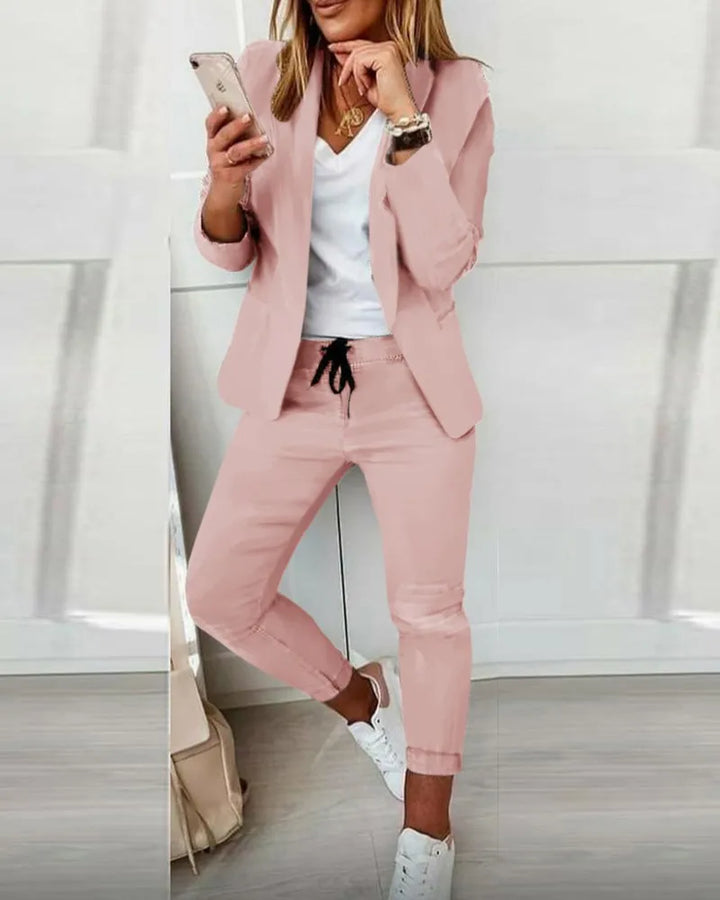 Levoire | Elegant Femme Veste D'Affaires Et Pantalons Rosa