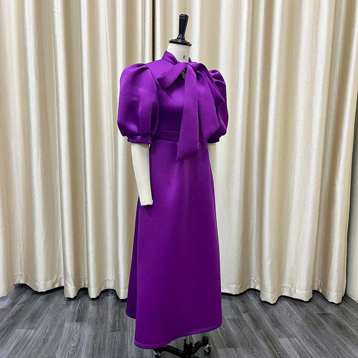 Levoire | Col Côté Bouffant Manches Courtes Robes Longues