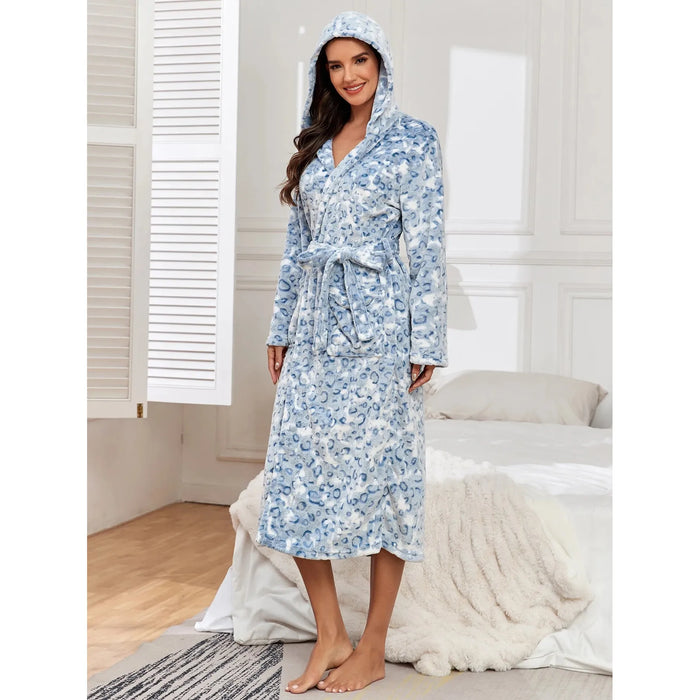 Levoire | Serviette Capuche Manches Longues Motif Léopard Bleu