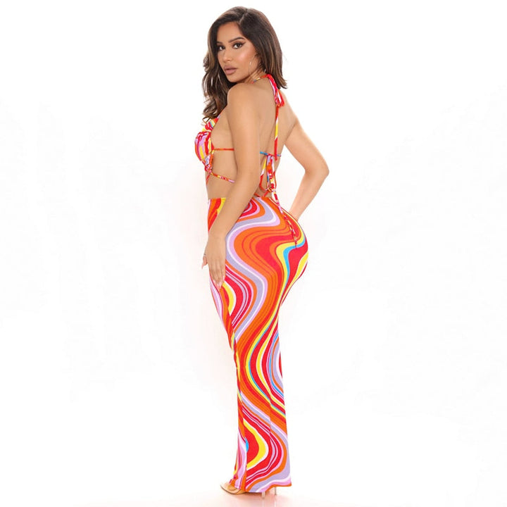 Levoire | Crop Haut Col Imprimé Bodycon Long Robe