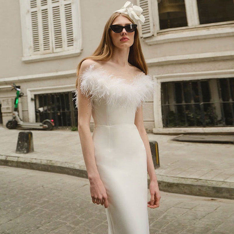 Levoire | Robe Midi Sans Bretelles Plumes Fête