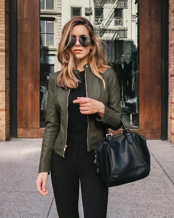Levoire | Veste En Cuir Slim Fit Pour Femmes Vert foncé