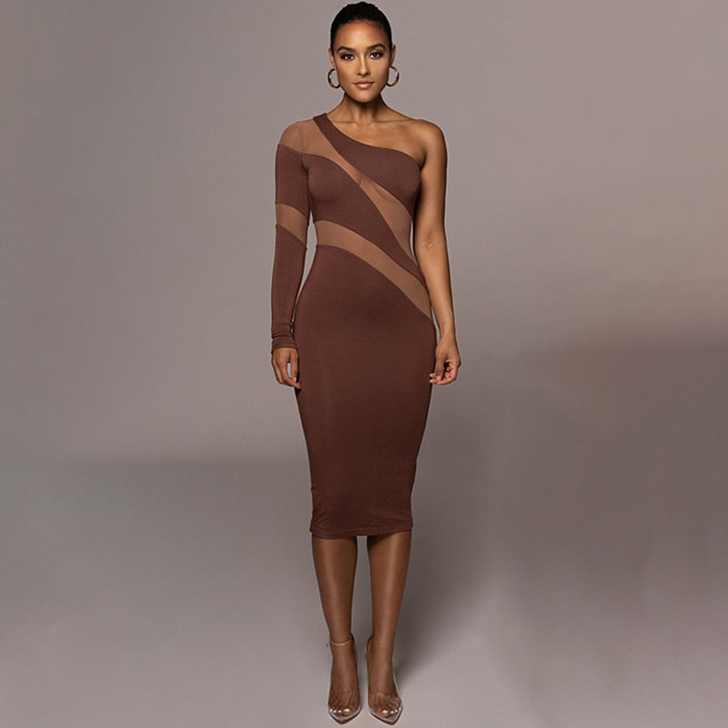 Levoire | Robe Midi Bodycon À Manches Longues En Mesh