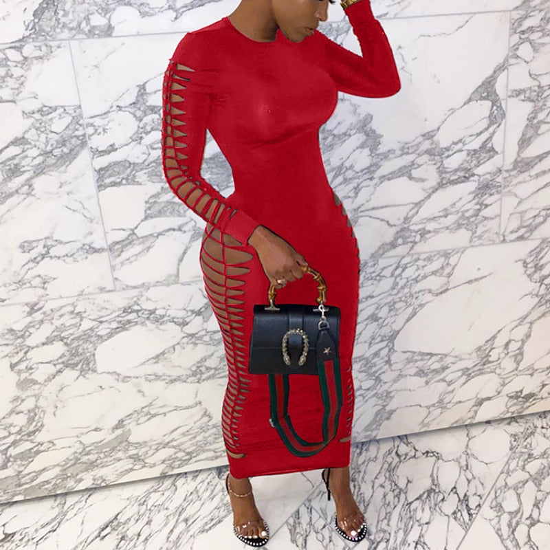 Levoire | Robe Maxi Bodysuit À Manches Longues Avec Longueur Sur Le Côté Rot