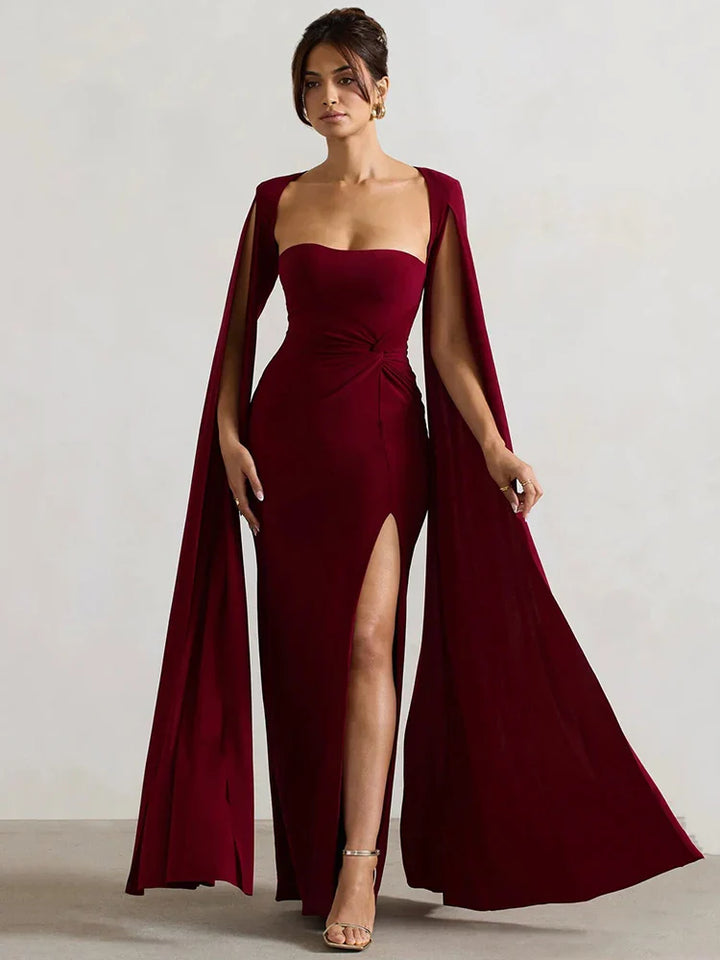 Levoire | Robe Longue À Manches Cape Avec Fente