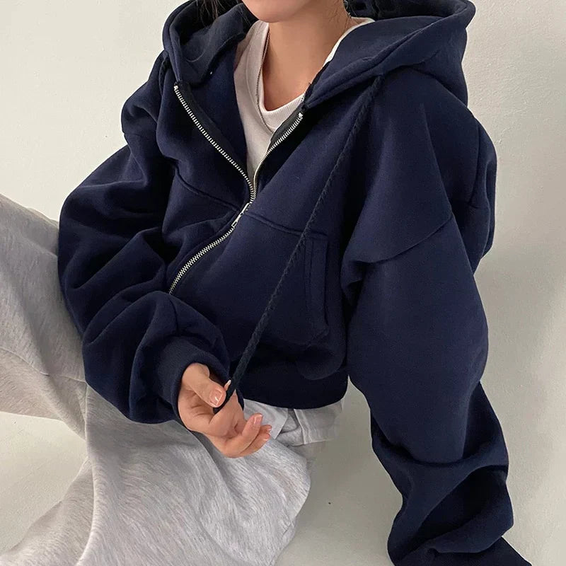 Levoire | Grande taille manteau à capuche avec fermeture éclair Bleu