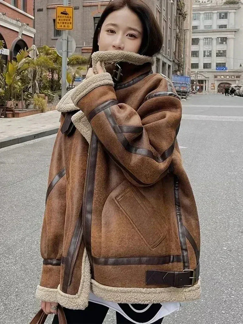 Levoire | Manteau d'hiver avec fausse fourrure pour femme Brun