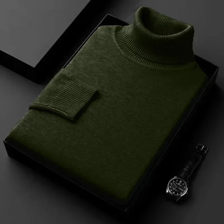 Levoire | Pull Col Roulé Homme Slim Fit – Antiboulochage Vert Armée