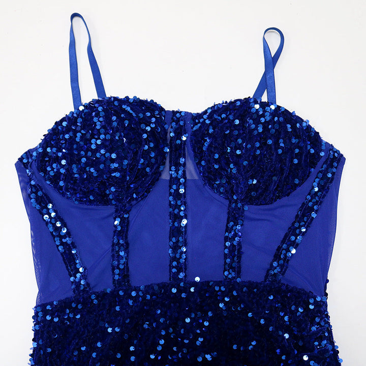 Levoire | Corset Filet Paillettes Fente Haute Robe Maxi Longue