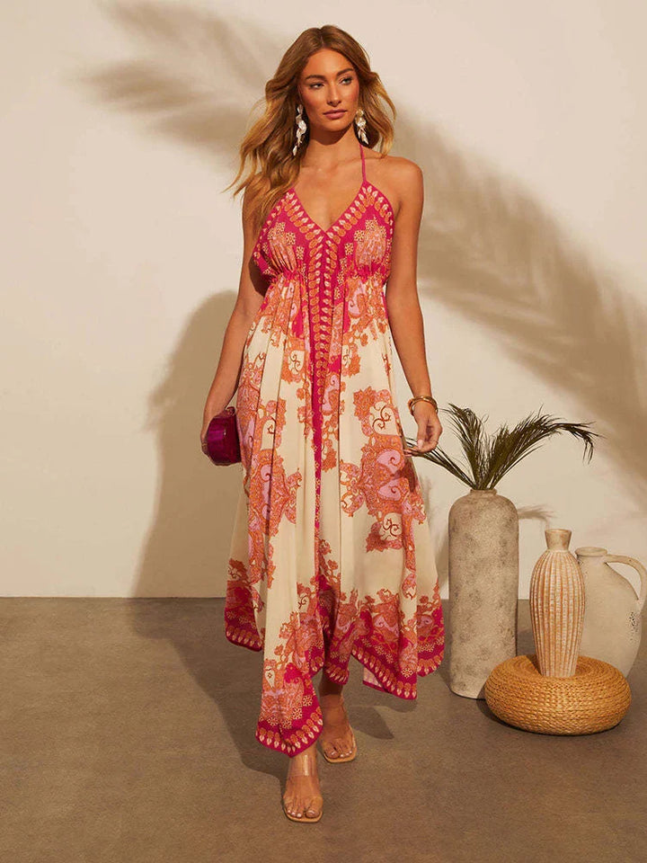 Levoire | Robe D'Été Bohème Dos Nu Pour Femme Rouge