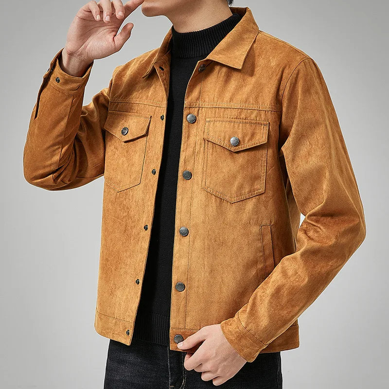 Levoire | Manteau En Daim Décontracté Avec Col Pour Hommes Khaki