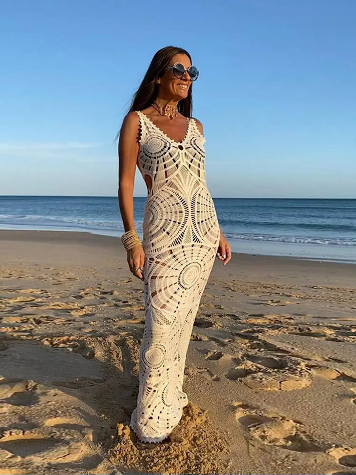 Levoire | Robe Maxi Dos Nu Au Crochet Blanc 02