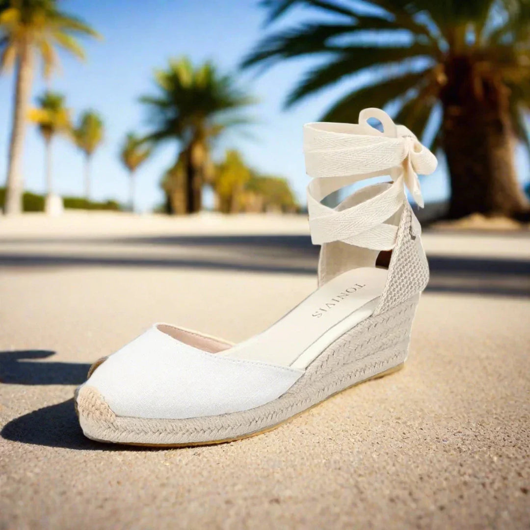 Levoire | Espadrilles À Talon Compensé Blanc Sandales À Lacets Confortables Pour L'Été Blanc