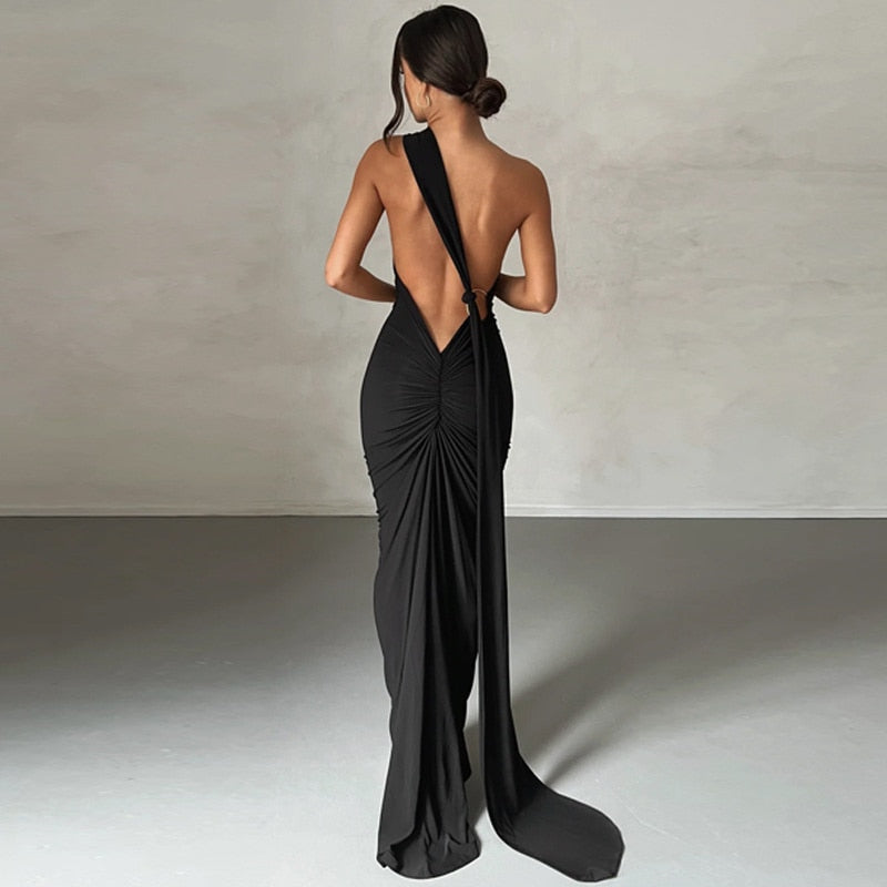 Levoire | Une Épaule Dos Lié Sans Manches Maxi-Vêtements Noir