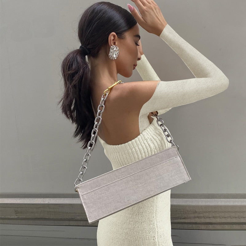 Levoire | Robe Maxi Dénudée À Franges En Tricot À Manches Longues