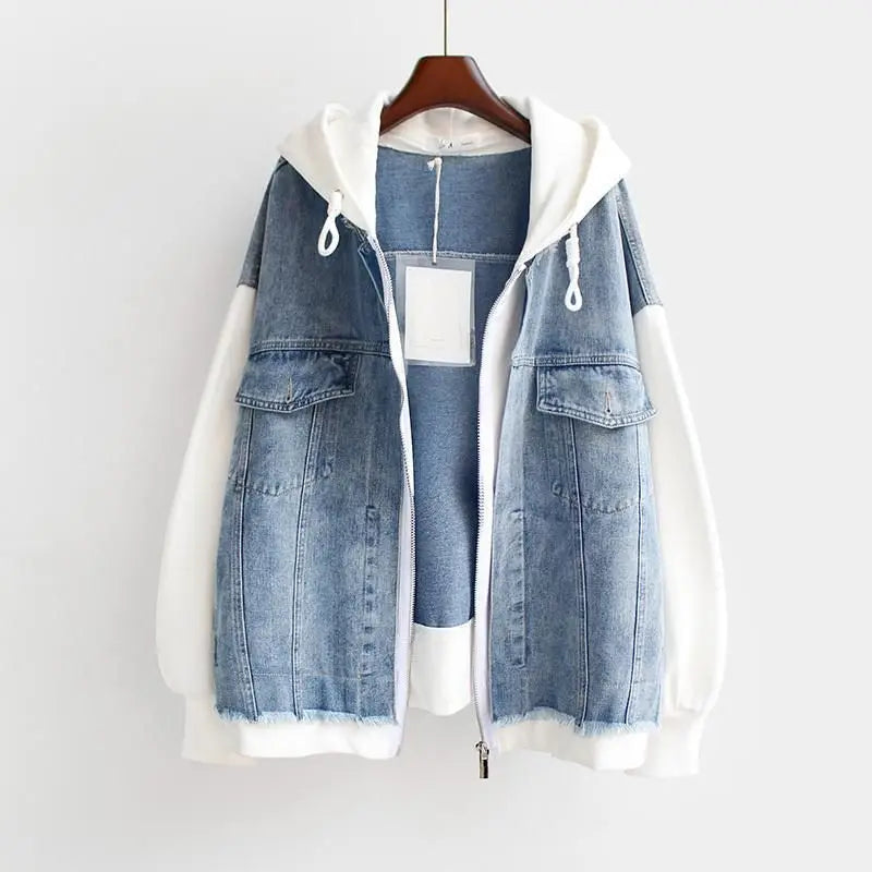 Levoire | Veste En Jean À Capuche Zippée Longue À Manches Longues Blanc