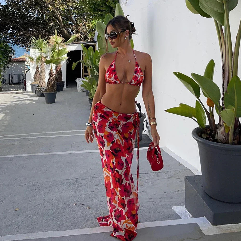 Levoire | Bikini Maillot Avec Jupe De Plage Longue Set Rot