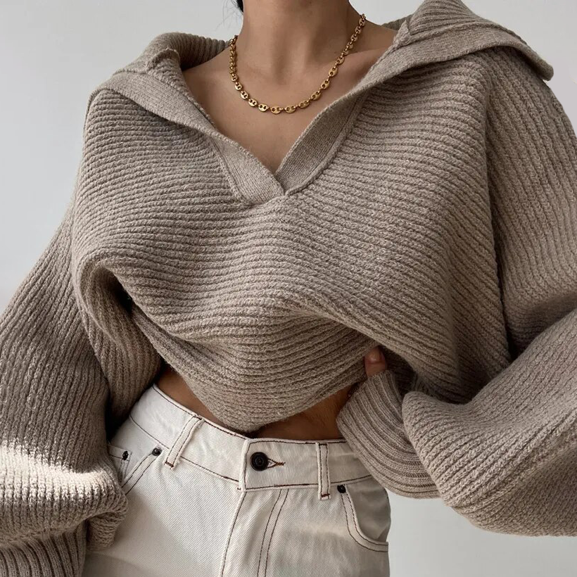 Levoire | Pull à col ouvert Lyhtypussi gris foncé