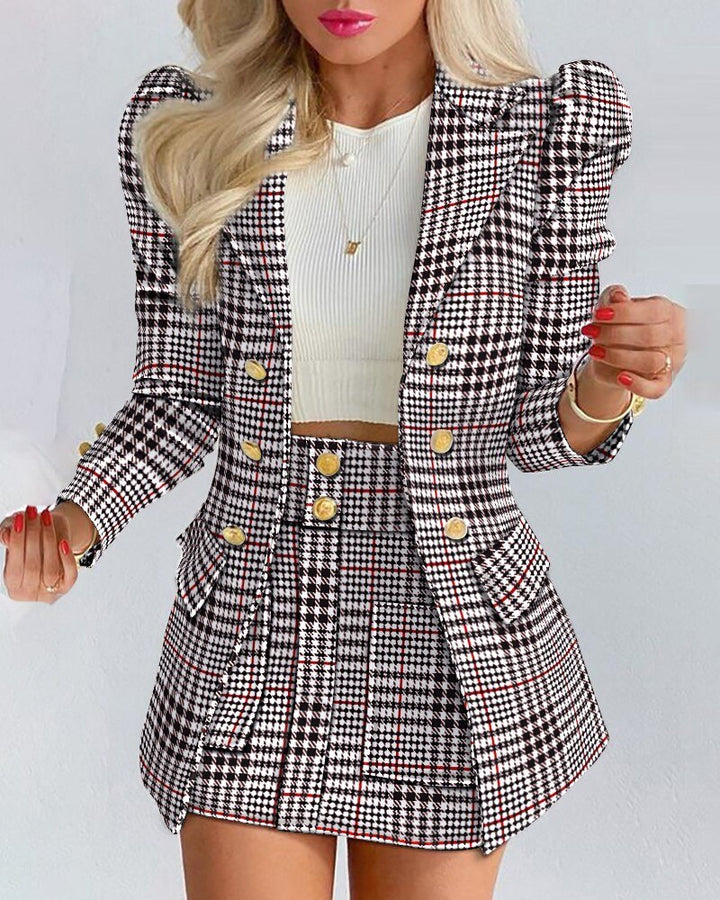 Levoire | Ensemble Blazer Et Jupe Pour Femmes Noir à carreaux