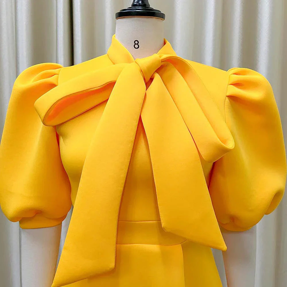 Levoire | Col Côté Bouffant Manches Courtes Robes Longues