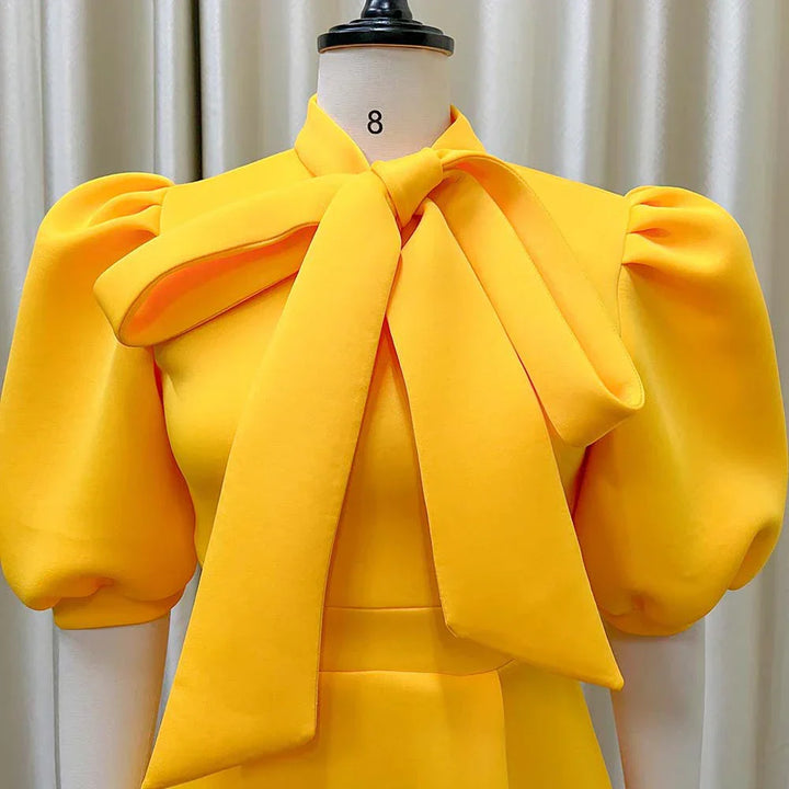 Levoire | Col Côté Bouffant Manches Courtes Robes Longues