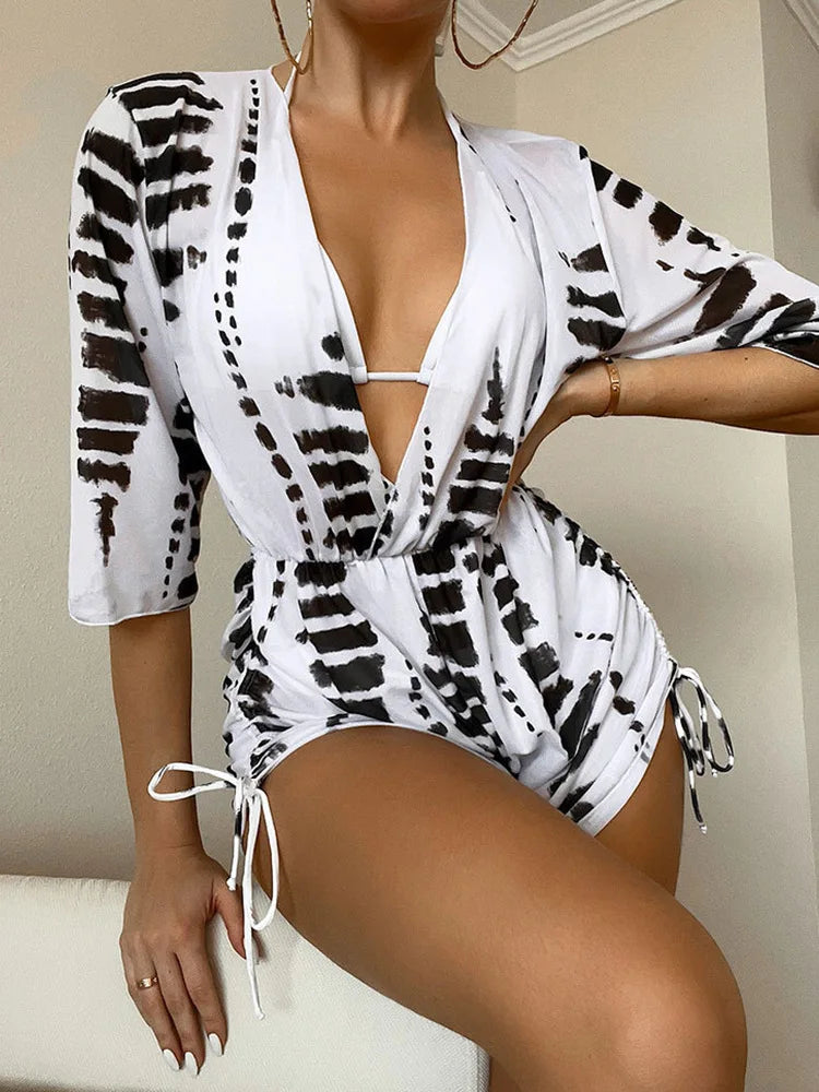Levoire | Bikini Tropical Sexy Avec Cache-Maillot Rayé