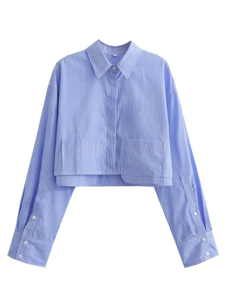 Levoire | Chemisier Court Grande Taille Rayures Bleu