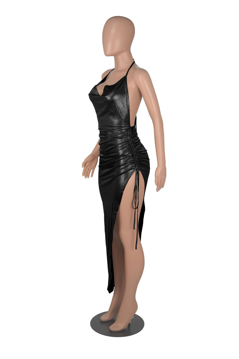Levoire | Top À Dos Ouvert En Paillettes Fente Haute Robe Froncée Narbinding