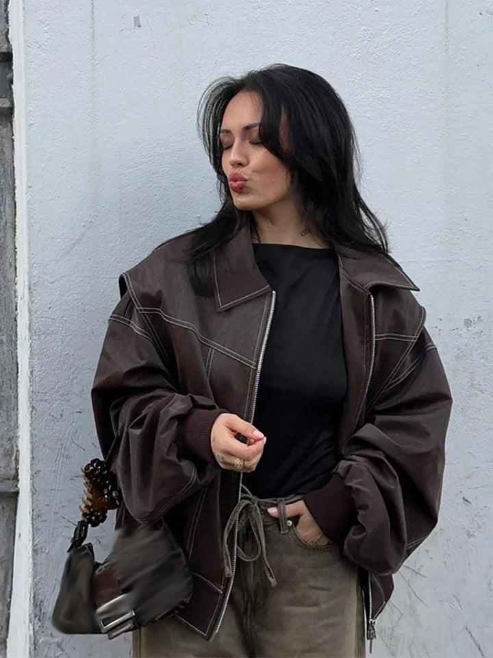 Levoire | Veste En Cuir Surdimensionnée Braun