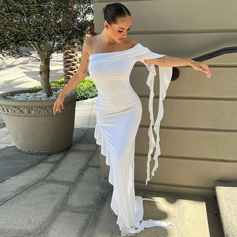 Levoire | Robes Maxi À Fente Haute Froncées Blanc