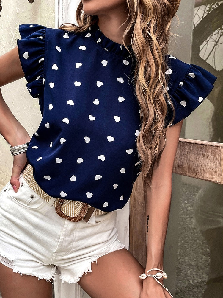 Levoire | Chemise D'Été À Motif Cœur Pour Femmes Sabel