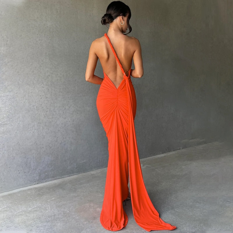 Levoire | Une Épaule Dos Lié Sans Manches Maxi-Vêtements Orange
