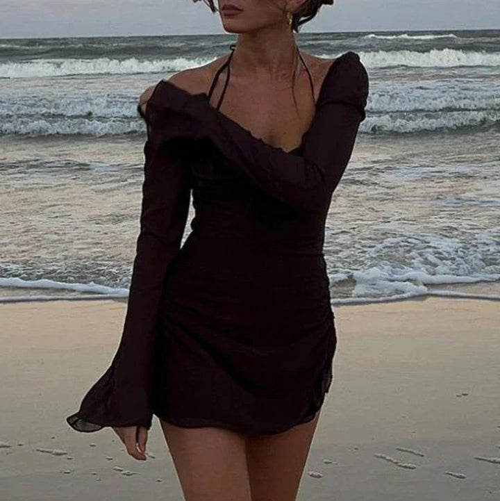 Levoire | Y2K Halter Manche Cloche Fronces Robe Mini