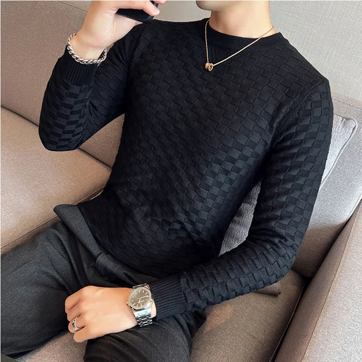 Levoire | Pull Élégant Pour Homme Avec Un Motif À Carreaux Marqué Noir