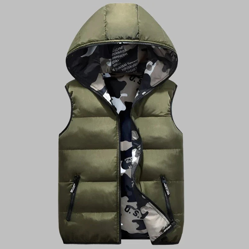 Levoire | Veste Rembourrée Décontractée Avec Impression Camouflage Des Deux Côtés Et Capuche Pour Hommes Vert