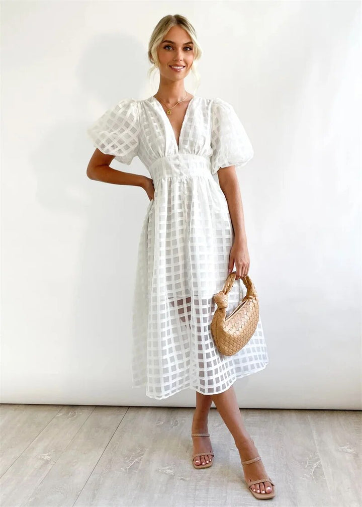 Levoire | Robe Midi Unique Avec Manches Bouffantes Blanc